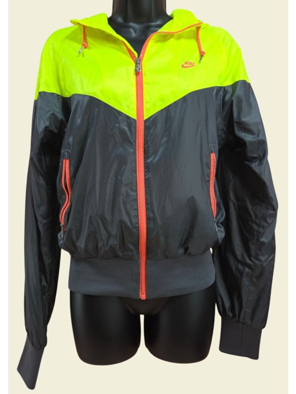 Nike Womens Neon Yellow & Black Hooded Windbreaker Medium